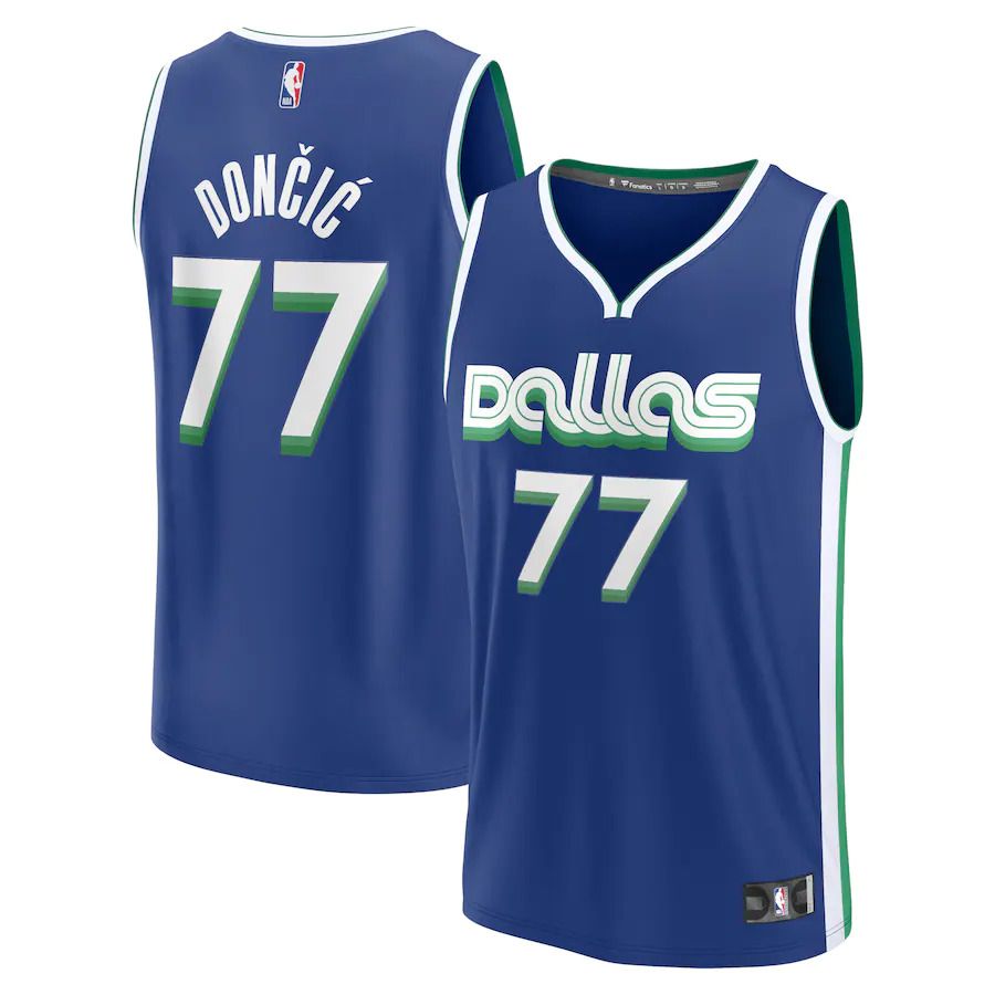 Men Dallas Mavericks 77 Luka Doncic Fanatics Branded Blue City Edition 2022-23 Fastbreak NBA Jersey